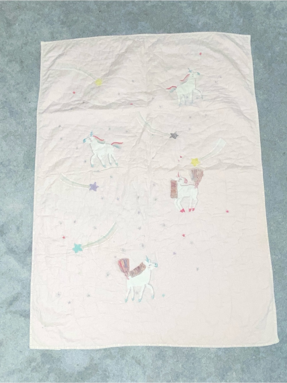 Pottery Barn Kids Pink Unicorn Quilted Baby Blanket